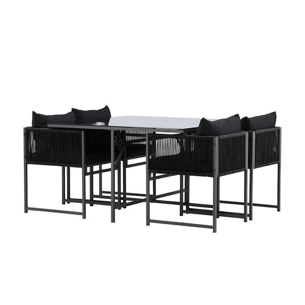 Noto Gartenset 1 Esstisch, 2 Stühle schwarz. 120 X 120 X 73 cm