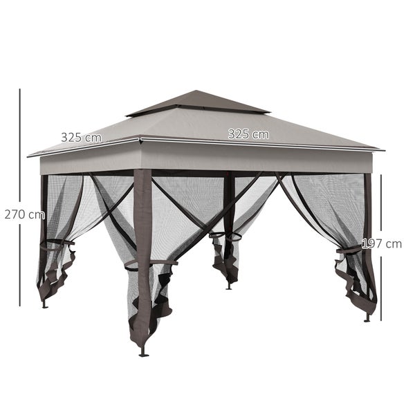 Outsunny Faltpavillon Pavillon Gartenzelt mit Seitenwänden Pop-up-Zelt Gartenpavillon mit Transporttasche Hellgrau 3,25 x 3,25 x 2,7 m