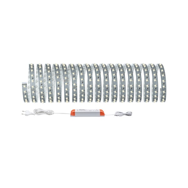 LED Streifen Set 10 Meter mit Netzteil, 55 Watt Leistung, erweiterbar auf maximal 20 Meter, 5 Jahre Garantie.