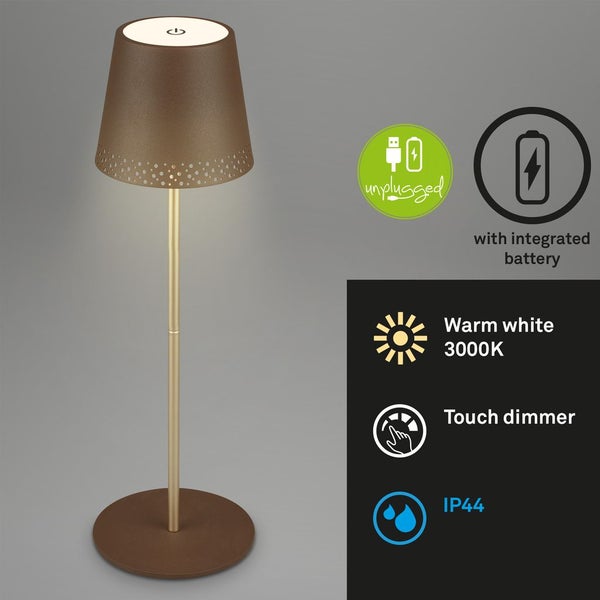 LED Akku-Tischleuchte Tischlampe verstellbar IP44 braun gold RGB innen außen