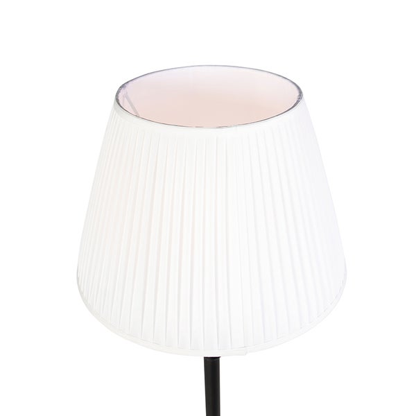 Weißer Lampenschirm aus plissiertem Stoff in konischer Form.