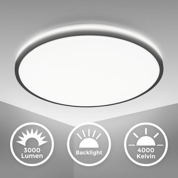 Deckenlampe Ø38 cm - 24W, 3000lm, LED, backlight, neutralweiß, schwarz