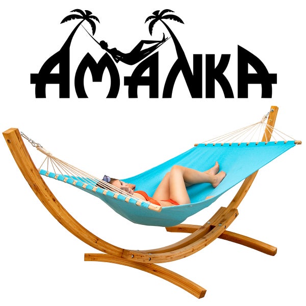 AMANKA XXL Hängematte mit Gestell - 325 cm Hängemattengestell Outdoor Holz - Hängematte Blau Outdoor Stabhängematte mit Gestell -  Hängematte für 2 - Hängematten Ständer Holz Hängematte Zwei Personen
