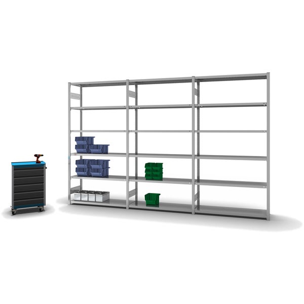 PROREGAL Fachbodenregal Stecksystem T-Profil Light-Duty Grundregal HxBxT 250 x 130 x 40 cm 6 Ebenen Fachlast 180 kg Beidseitig Nutzbar Verzinkt