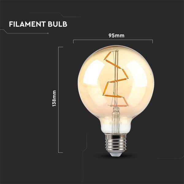 V-TAC VT-2024-N - LED-Lampen - G95 Globe E27 - IP20 - Bernstein - 4 Watt - 350 Lumen - 2200K -