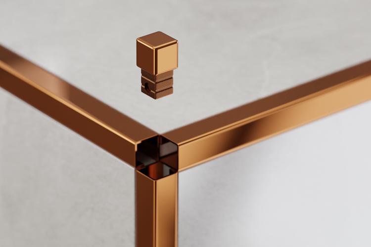 Detailaufnahme eines Verbindungselements für ein Metallregal