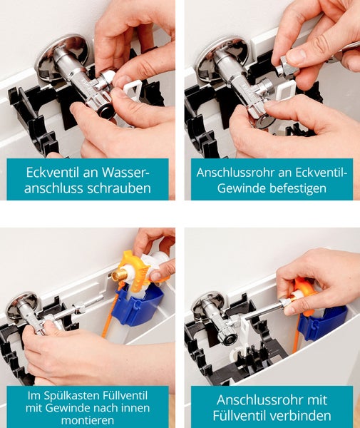 Calmwaters® Anschluss-Set für Spülkasten, Komplettset für rückseitigen Anschluss von Spülkästen, Wasserzulauf von hinten, Wandanschluss 1/2, Schlauchanschluss 3/8, Metall, Chrom, 30LC3185