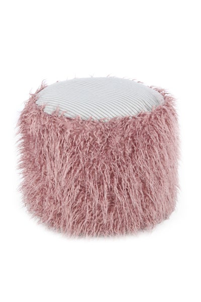 Pouf, Fellpouf Hocker modern Rosa / Grau Rund Ø 45 cm