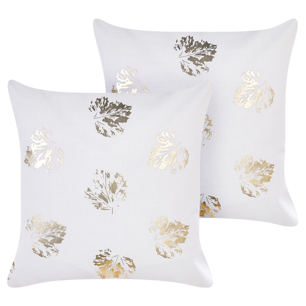 Dekokissen 2er Set GOLDENROD Samtstoff 45 x 45 cm Weiß Pflanzenmuster
