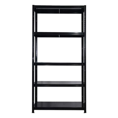 Schwarzes Metallregal mit fünf Ebenen zur Lagerung