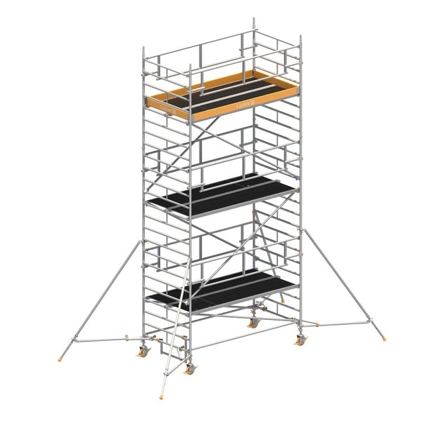 Layher Rollgerüst Uni Breit P2 Safety Plus mit Doppelgeländer und ausziehbaren Gerüststützen 7,20m AH