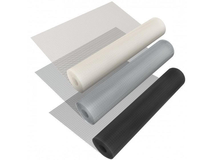 Insektenschutzgewebe auf Rollen in den Farben Weiß, Grau und Schwarz.
