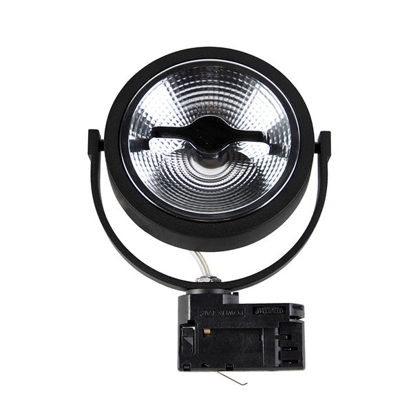 Runder LED Strahler für Stromschienenmontage mit reflektierender Oberfläche und verstellbarem Kopf.