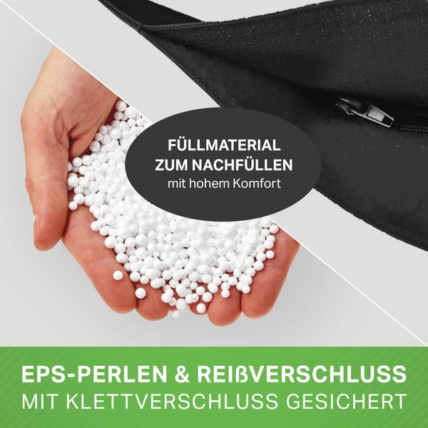 Green Bean 2er Set XXL Sitzsack inkl. Pouf fertig befüllt mit EPS-Perlen - Riesensitzsack 140x180 Lounge Sitz-Kissen Bean-Bag Chair  - Schwarz