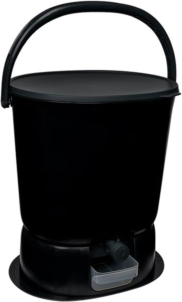 Skaza Bokashi Essential Biomülleimer Küche (15,3 Liter) + Base - Komposteimer Küche und Garten aus recyceltem Kunststoff - Starter Set + incl. 1 kg Fermentation Starter - Schwarz