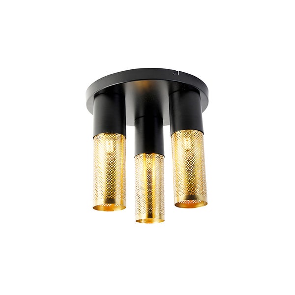 Industrielle Deckenlampe schwarz mit goldenen runden 3 Lichtern - Raspi