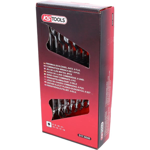 Satz Gabelringschlüssel in Halterung