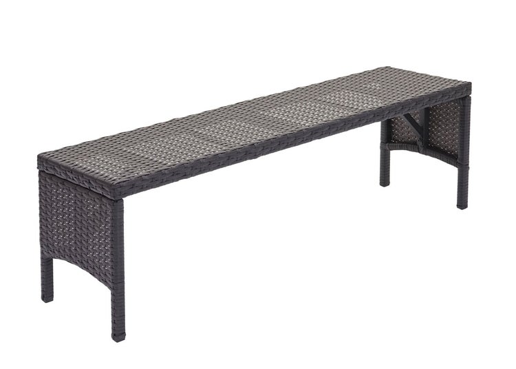 Gartenbank aus Polyrattan-Geflecht, rechteckig, ohne Rückenlehne.