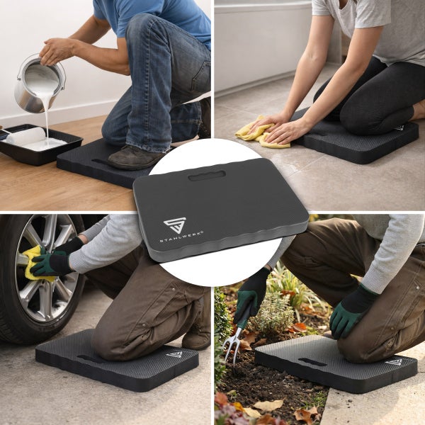 Stahlwerk Kniekissen zur Knieentlastung bei Gartenarbeit, Hausputz, Werkstattarbeiten und Malerarbeiten.