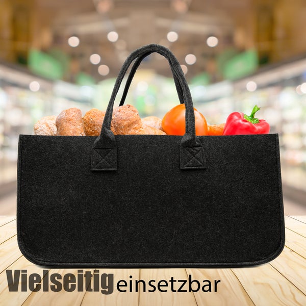 BigDean 2 Stück Filztasche groß in Anthrazit für Kaminholz oder als Shopper verwendbar – Kaminholzkorb im leichten & kompakten Design – faltbarer Holzkorb