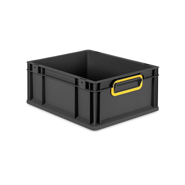 Eurobox NextGen Color, HxBxT 17x30x40cm, 16 Liter, Griffe gelb geschlossen, Schwarz, Eurobehälter, Transportbox, Transportbehälter, Stapelbehälter