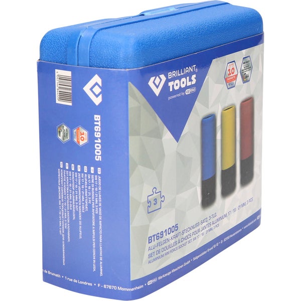 Brilliant Tools Felgennuss Set mit drei Teilen im blauen Koffer