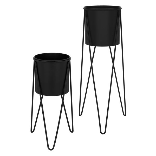 ML-Design Blumenständer 2er Set, Schwarz, 27x27x48,5 cm/35,5x34x75 cm, aus Stahl, Metallgestell Pflanzenständer, Blumentopfhalter 2-tlg, Blumentopfständer Blumenhocker Pflanztopf Deko Pflanztopfhalter