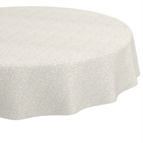Runde Tischdecke mit dezentem Blattmuster.