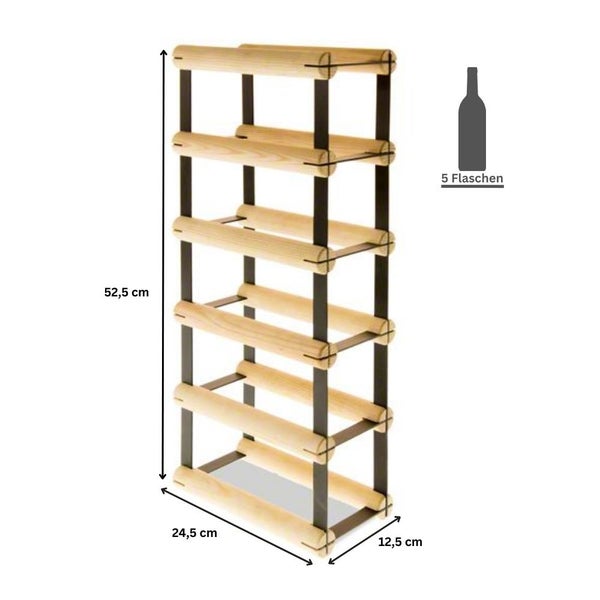 PROREGAL Modulares Weinregal Vinotega Mod Metal HxBxT 52,5 x 12,5 x 24,5 cm 1 x 5 Flaschen Massives Kiefernholz Braun Geölt