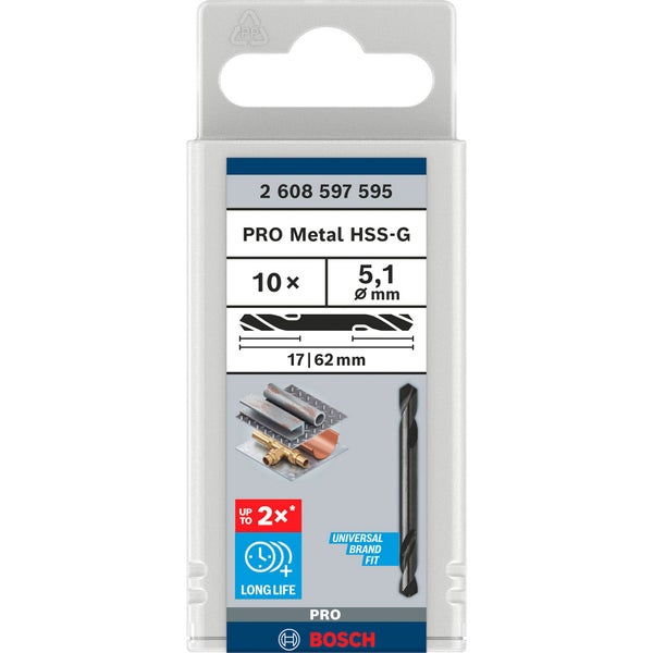 Bosch Pro Metal HSS-G Metallbohrer Set, 10 Stück, Durchmesser 5,1 mm