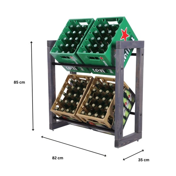 PROREGAL Getränkekistenregal HARZ HxBxT 85x82x35cm 4 Kisten auf 2 Ebenen Massives Kiefernholz Grau geölt