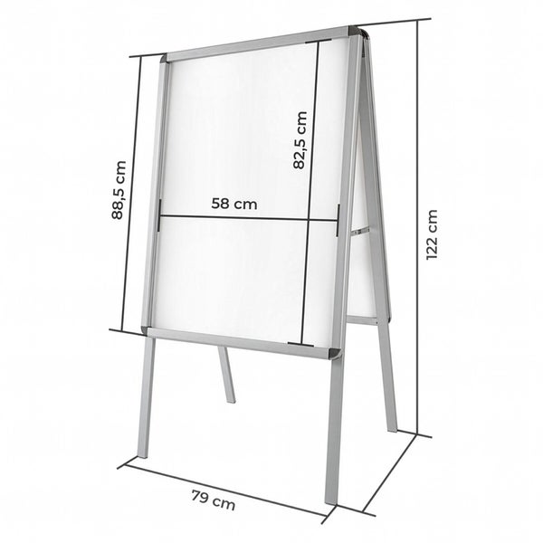 Aufstellbarer Kundenstopper mit den Maßen 122 mal 79 Zentimeter