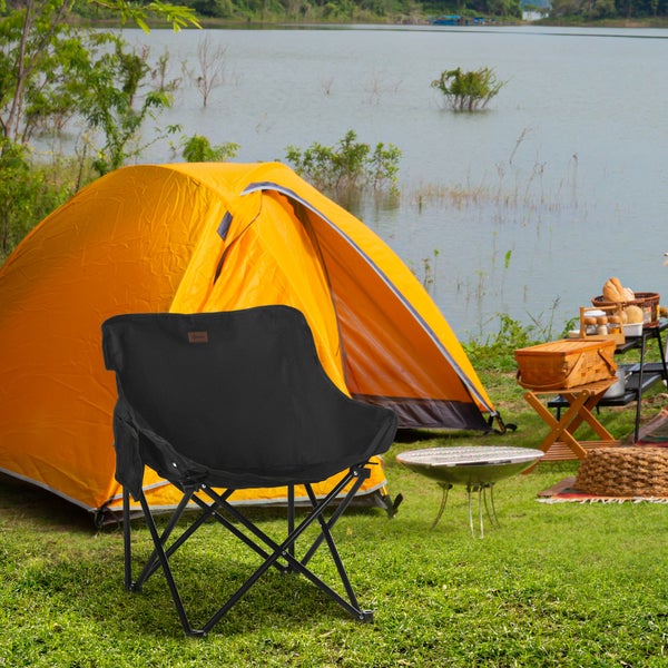 Outsunny Campingstuhl faltbarer Gartenstuhl mit Seitentasche, Stahlbeine, Klappsessel mit Tragetasche für Pool, Strand, Oxford, Schwarz