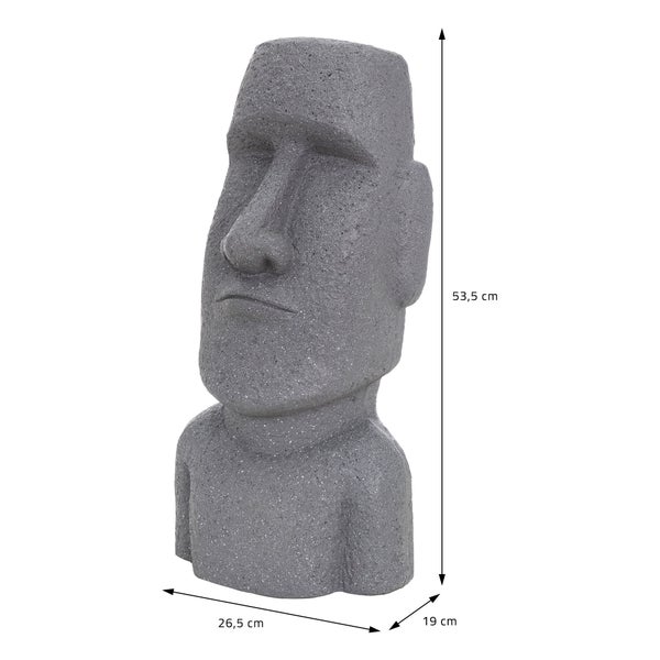 ECD Germany Moai Figur Rapa Nui Kopf 53,5 cm hoch aus wetterfestem Steinguss Kunstharz, Grau, Osterinsel Statue als Dekoration für Haus & Garten, Gartenfigur Dekofigur, Skulptur für Innen & Außen
