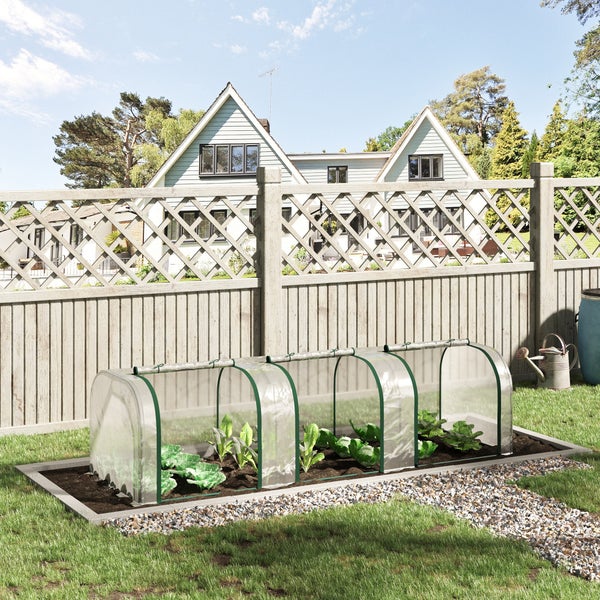 Outsunny Foliengewächshaus, Gewächshaus mit Tür, 295 x 100 x 80 cm, Stahl, PVC, Transparent