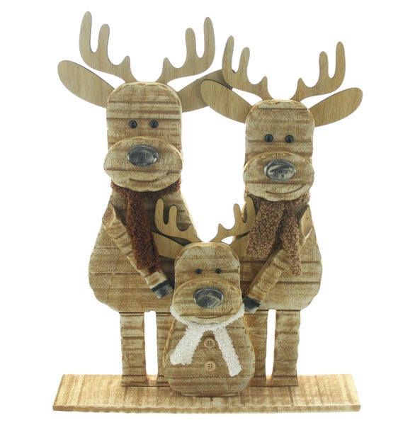 Dekorative Elchfamilie aus Holz als Weihnachtsdekoration