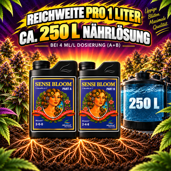 Advanced Nutrients Sensi Bloom Teil A und Teil B Pflanzendünger für Blütephase mit 250 Liter Ergiebigkeit.
