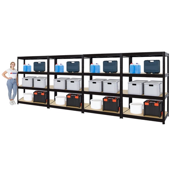 PROREGAL Mega Deal 4er-Sparset Profi-Schwerlastregal DINO HxBxT 180x120x60cm Fachlast 600kg Schwarz