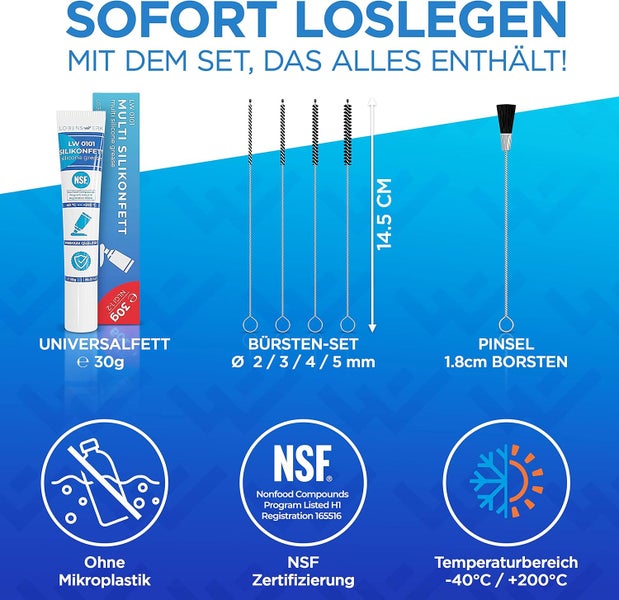 LOBENSWERK 30g Silikonfett für Kaffeevollautomaten [inkl. Milchschlauchbürsten] Schmierfett für Armaturen, Dichtungen, O-Ringe - Armaturenfett - universell anwendbar