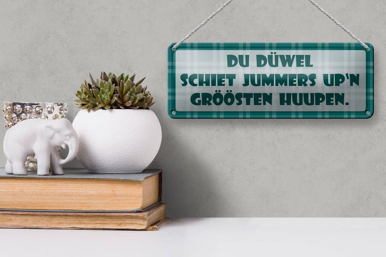 Blechschild Spruch 27x10cm Du Düwel schiet Jummers Dekoration