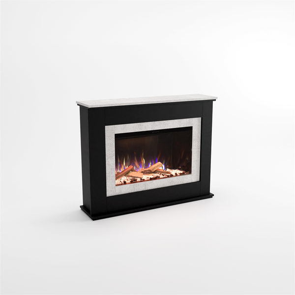 Glow Fire Elektrokamin 'PR6' | LED Standkamin in Schwarz (Beton) mit Heizung (1500 W) | HxBxT: 130x102x33 cm