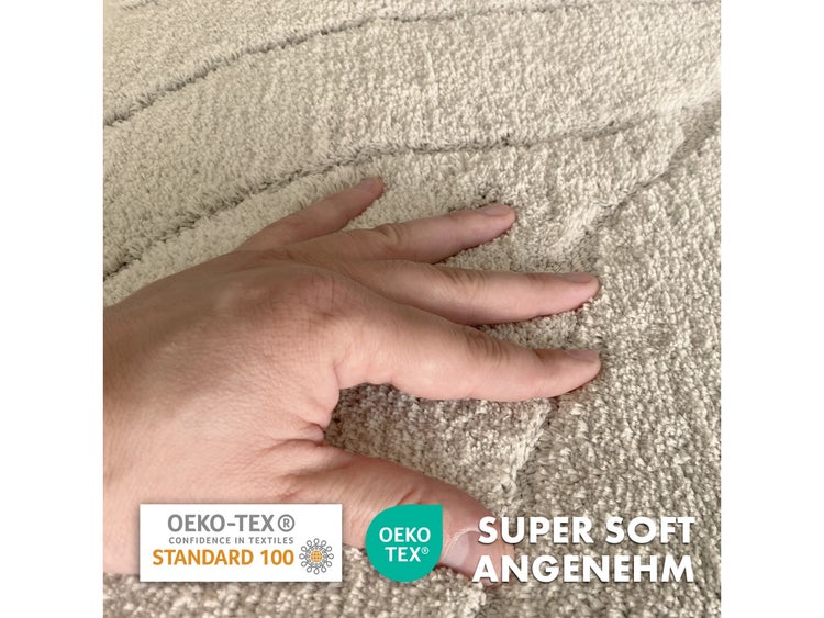 FLOORDIREKT Badematte Maris - Flauschiger Badvorleger mit Blattstruktur - Ivory - 80 x 150 cm