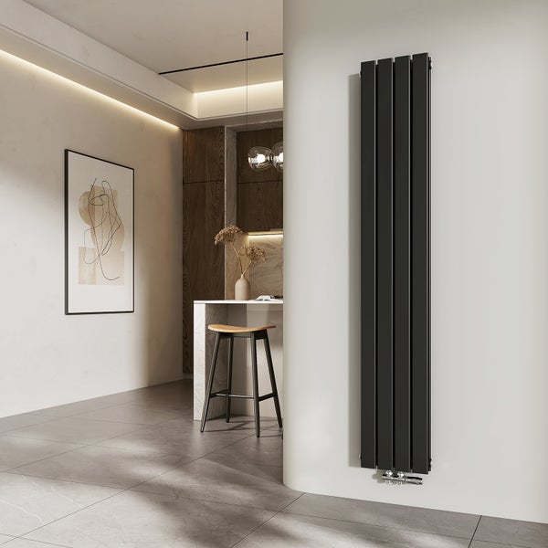 EMKE Heizkörper Flach Designheizkörper, Paneelheizkörper Vertikal, Doppellagig, Mittelanschluss, 1800x 300 mm, 627W Schwarz