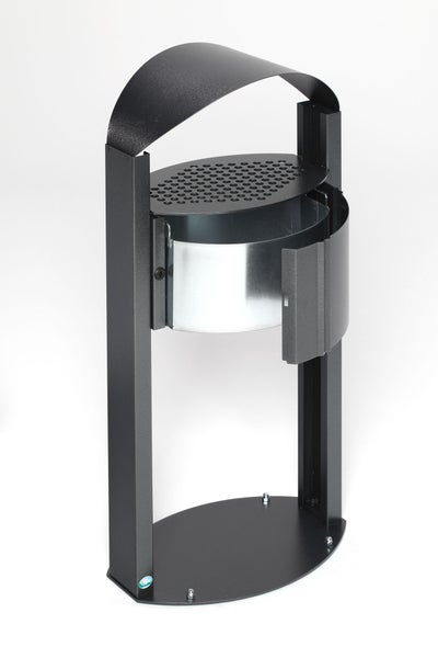 PROREGAL Robuster Standascher Mit Schutzdach Für Aussenbereich 15 Liter HxBxT 120 x 58 x 35 cm Verzinkter pulverbeschichteter Stahl Antik Silber