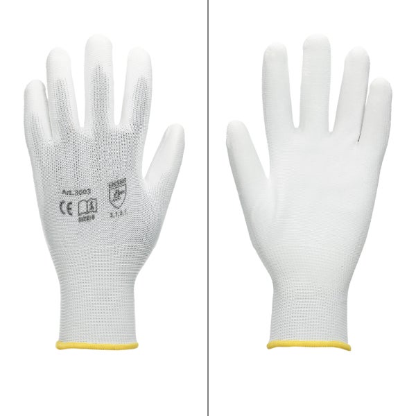 ECD Germany 12 Paar Arbeitshandschuhe mit PU-Beschichtung, Größe 8-M, Weiß, atmungsaktiv, rutschfest, robust, Mechanikerhandschuhe Montagehandschuhe Schutzhandschuhe Gartenhandschuhe Handschuhe