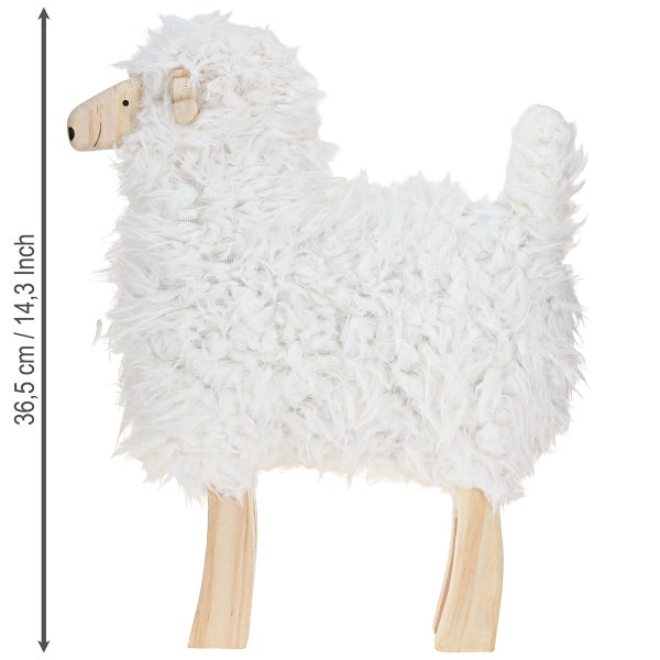 Dekoratives Schaf mit Fellimitat und Holzbeinen, Höhe 36,5 cm