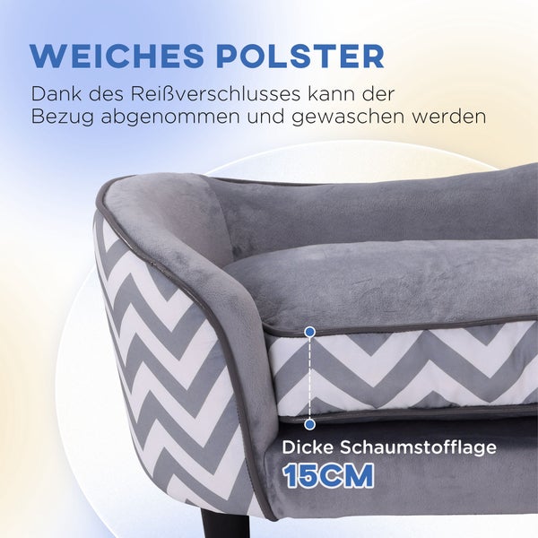 PawHut Haustiersofa Hundecouch Hundesofa Hundebett Hundematte Katze Kissen gepolstert Holz Schaumstoff Grau 68,5 x 40,5 x 40,5 cm
