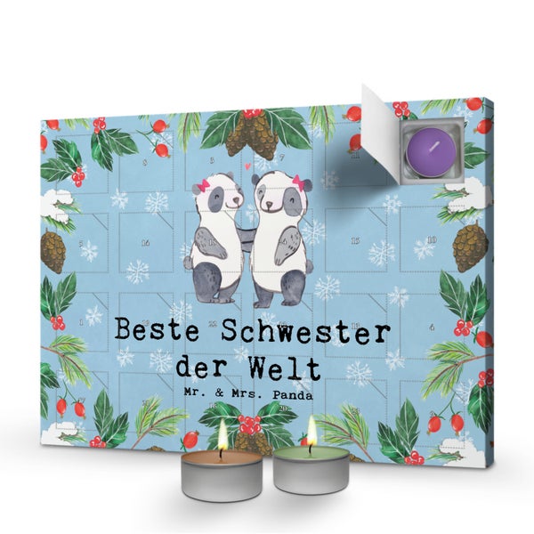 Mr. & Mrs. Panda Duftkerzen Adventskalender Panda Beste Schwester der Welt - Blau Pastell