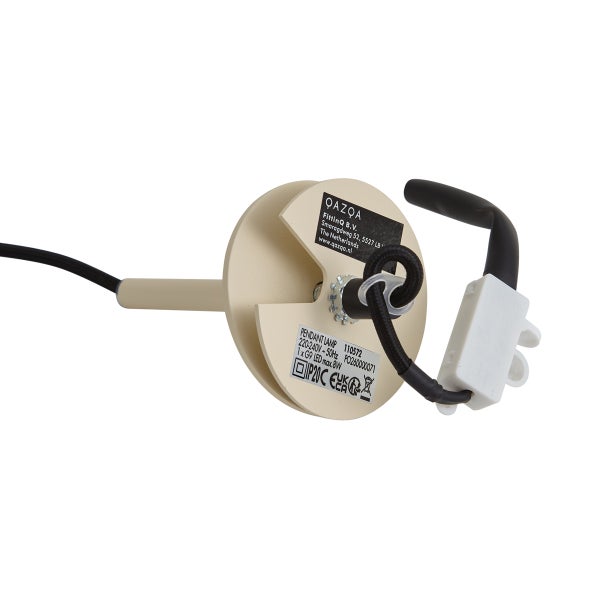 Deckenbaldachin einer Pendelleuchte mit Kabel und Anschlussklemme.