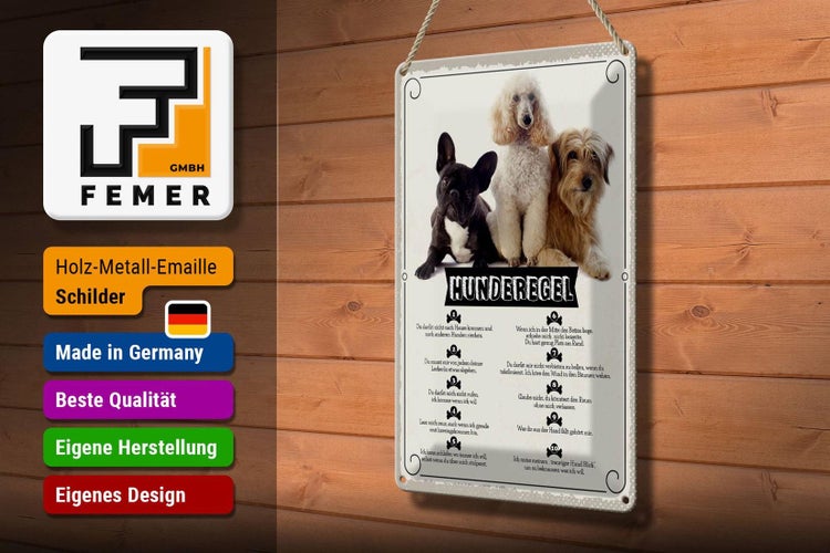 Blechschild Spruch 20x30cm Hunderegel schlafen wo ich will